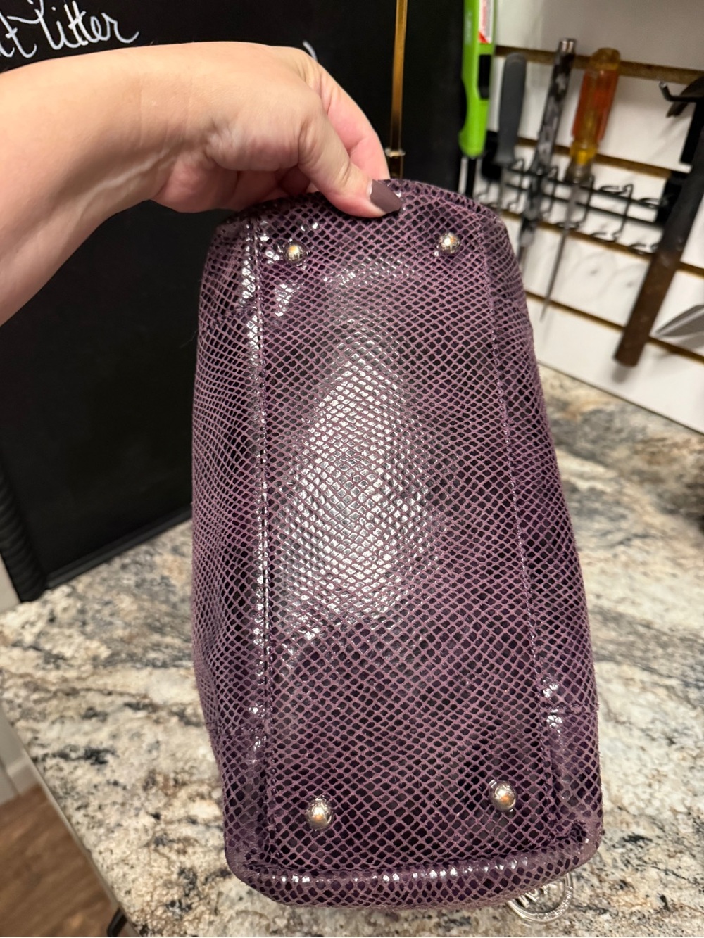 Michael Kors Purple leather python embossed Tote with Tan Leather Handles - Picture 8 of 8